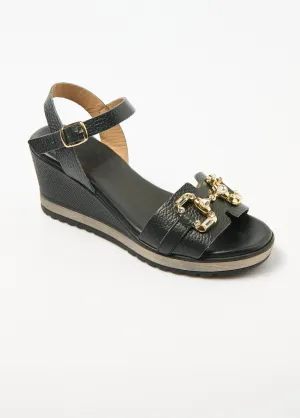 Leather wedge sandals, chic comfort width