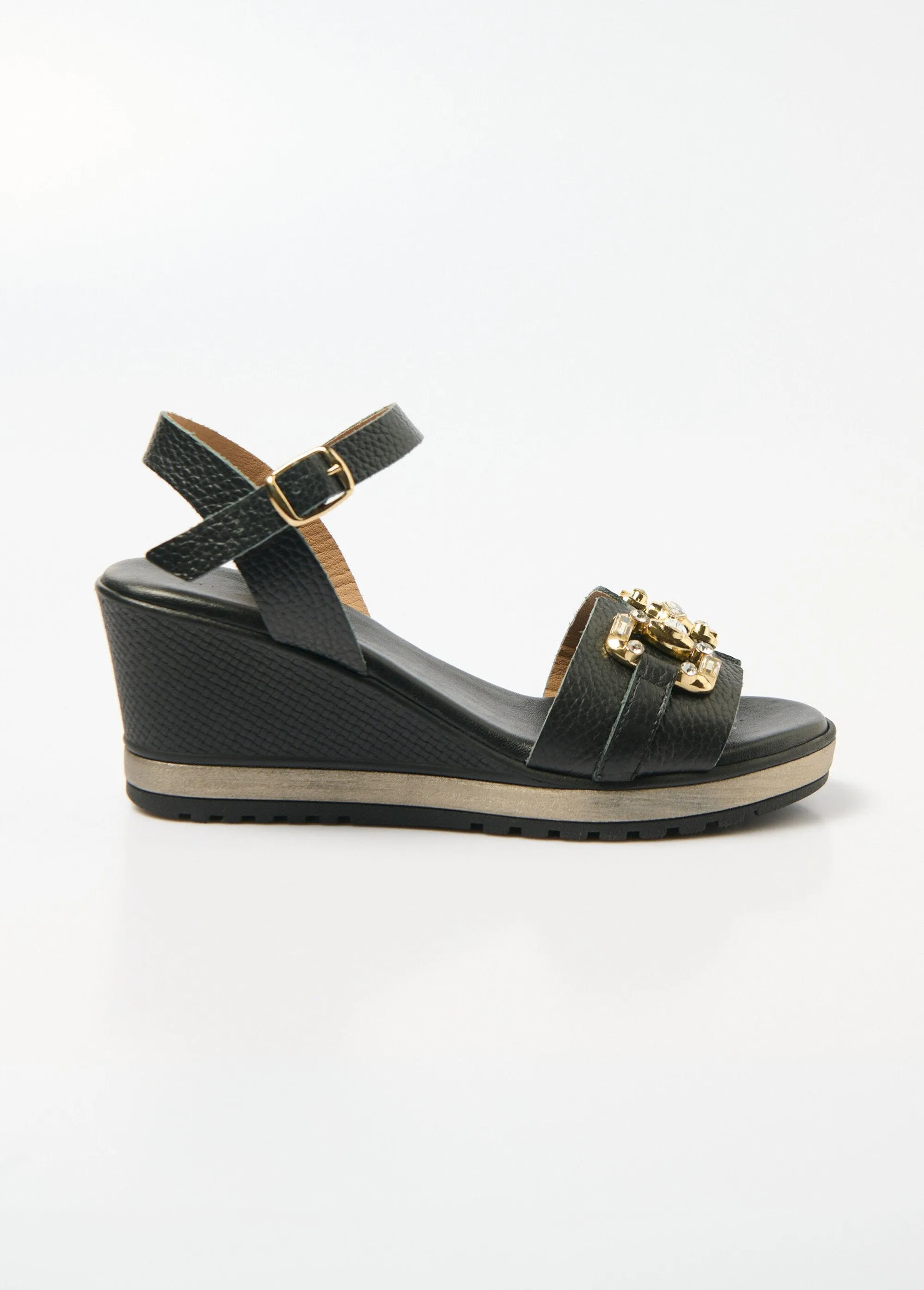 Leather wedge sandals, chic comfort width