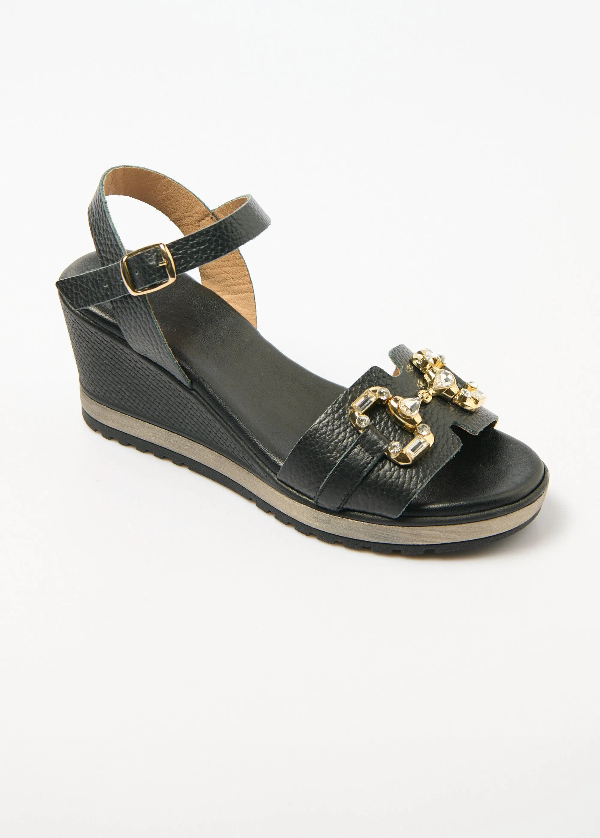 Leather wedge sandals, chic comfort width
