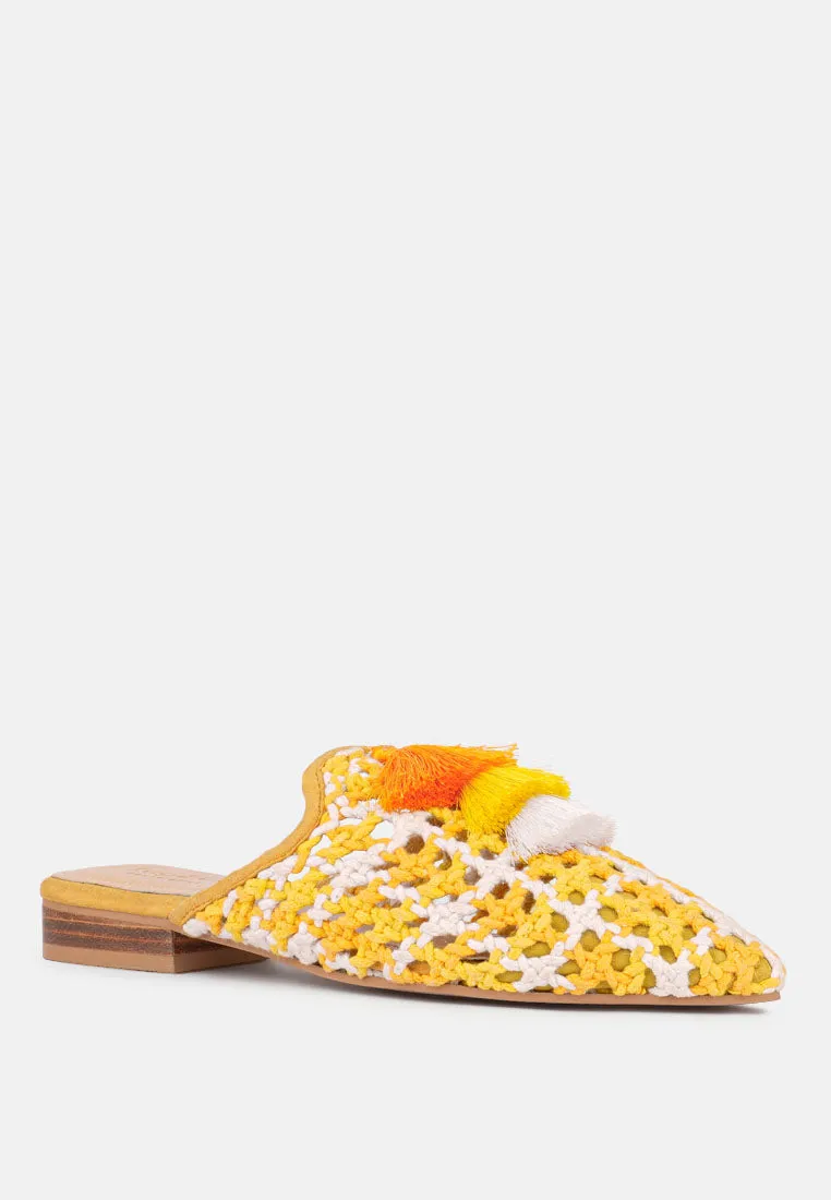 Mariana Woven Flat Mules With Tassels By Ruw