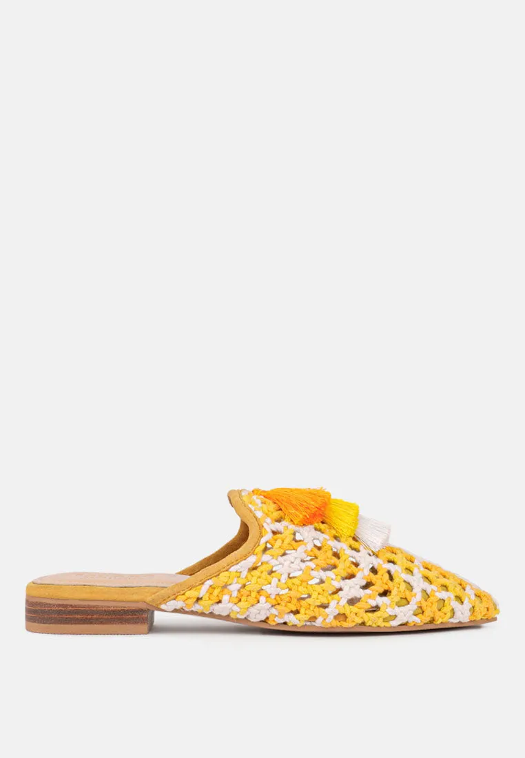 Mariana Woven Flat Mules With Tassels By Ruw