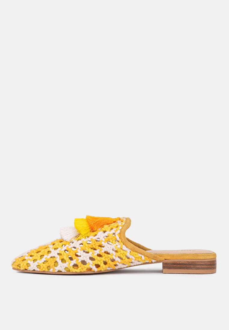 Mariana Woven Flat Mules With Tassels By Ruw