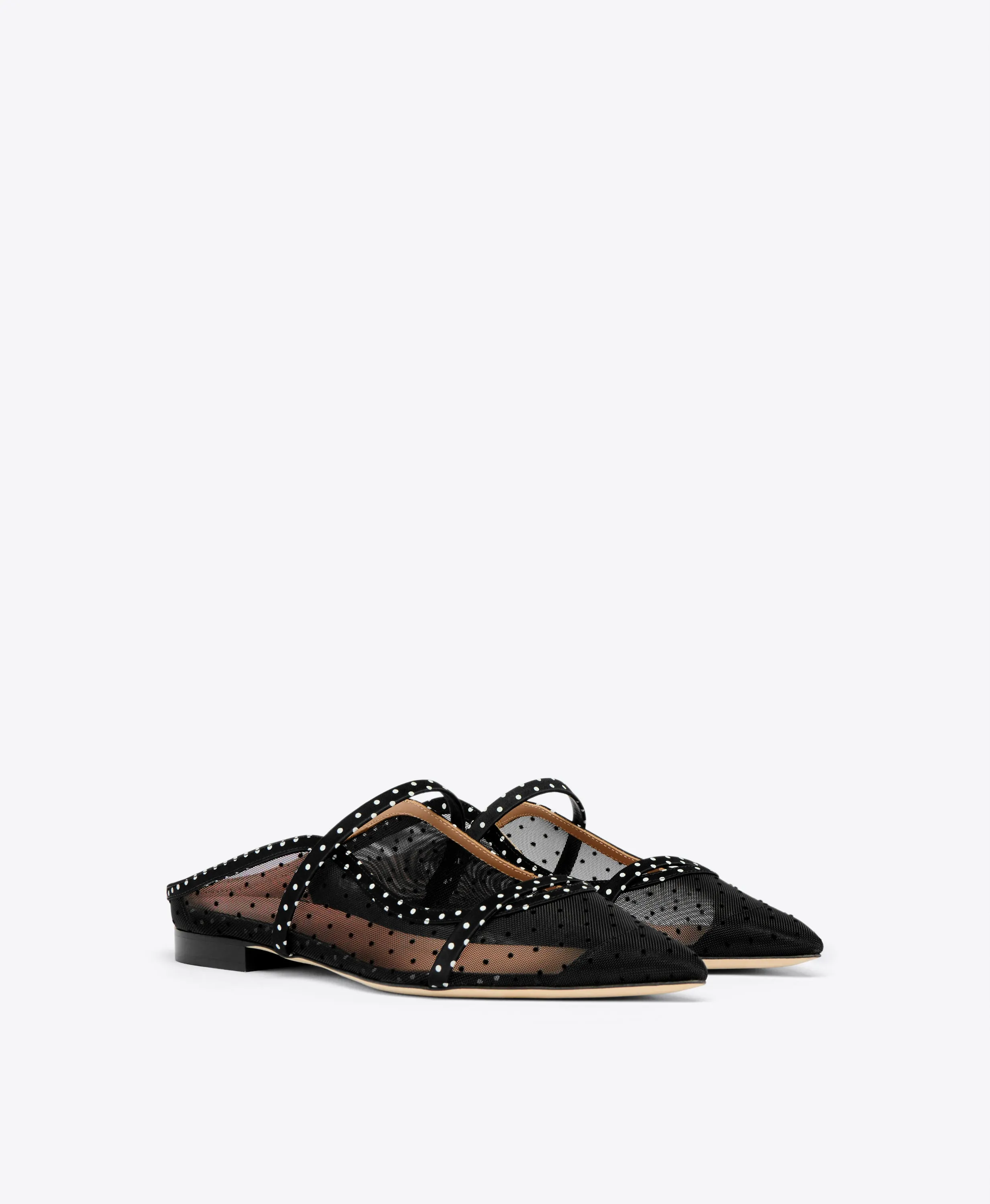 Maureen Black Polka Dot Satin Flat Mules