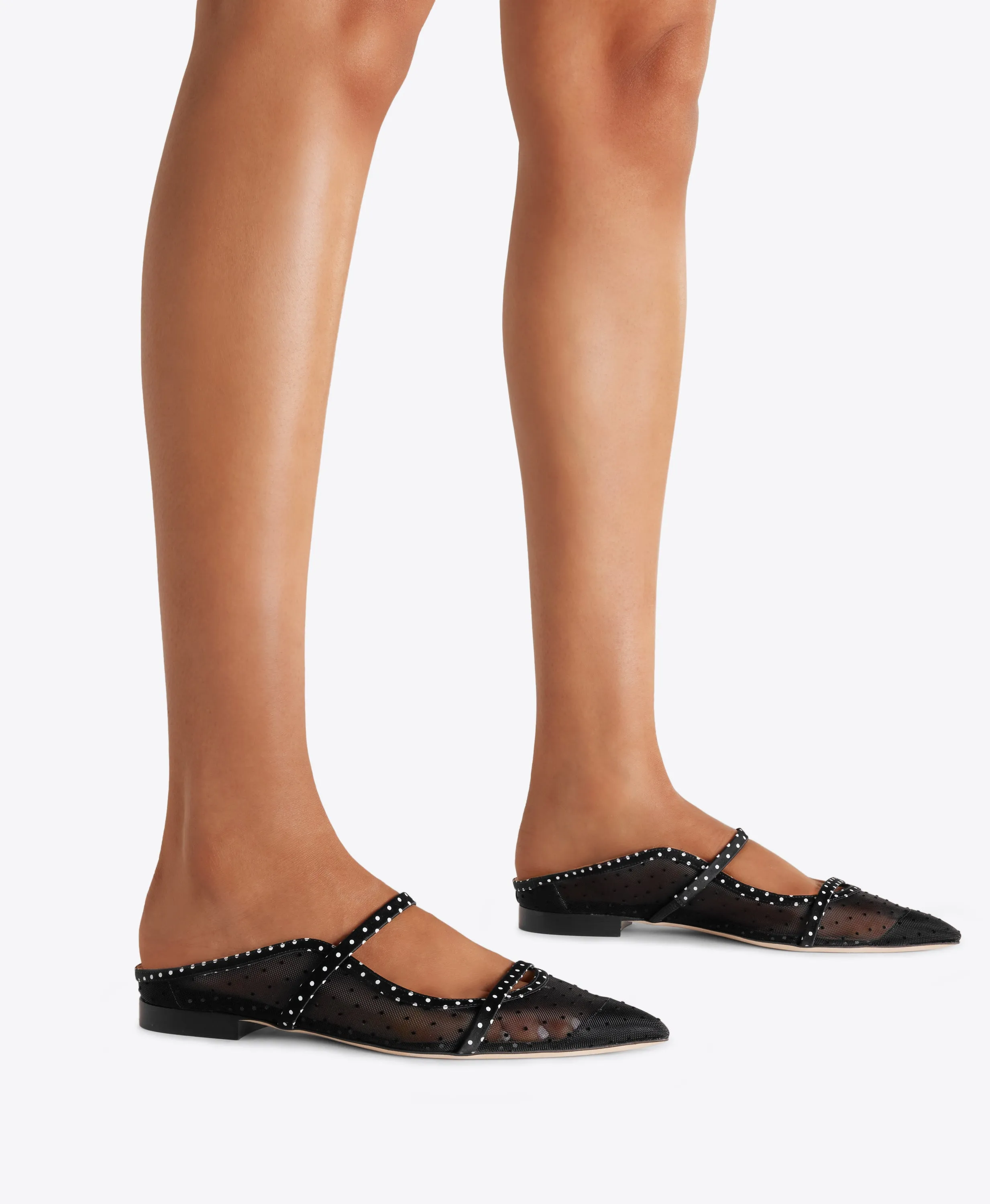 Maureen Black Polka Dot Satin Flat Mules