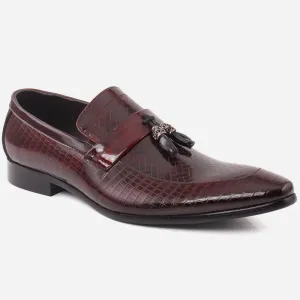 Men "KAMDEN" Patent Moc Toe Textured Leather Tassel Formal Shoes
