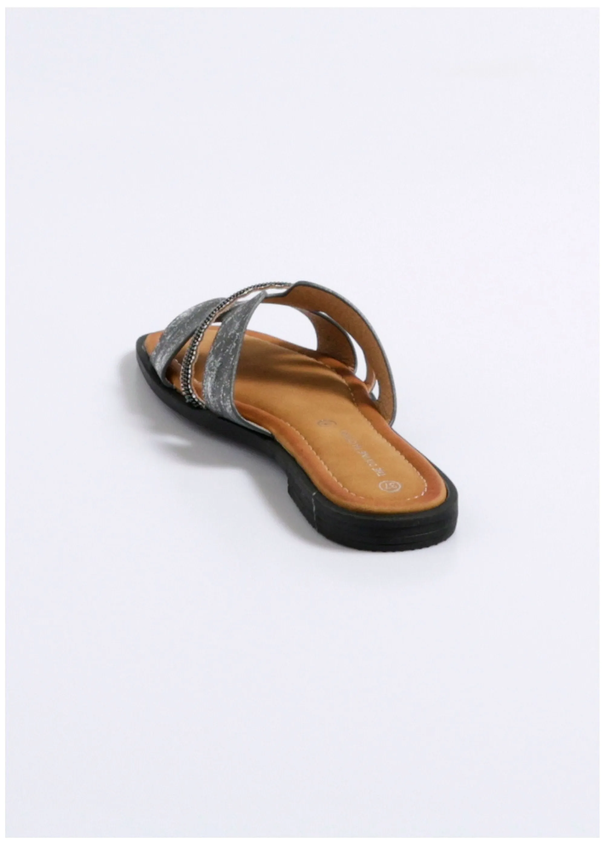 Metallic mules with metal strap detail