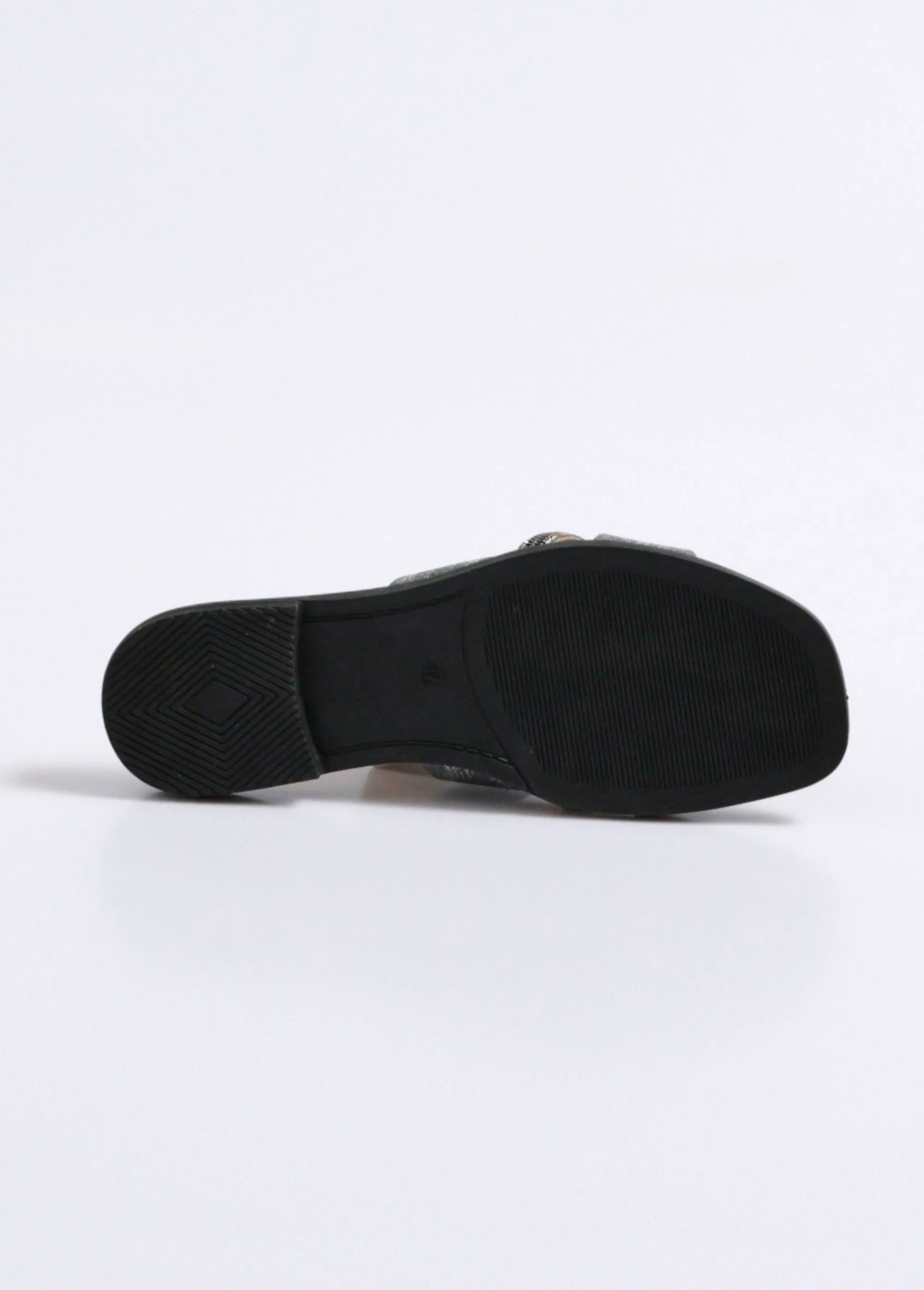 Metallic mules with metal strap detail