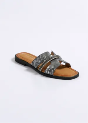 Metallic mules with metal strap detail