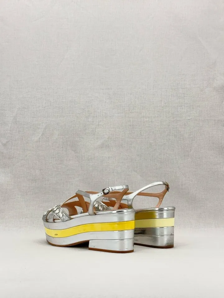 MIU MIU Slingback Silver Wedges 41