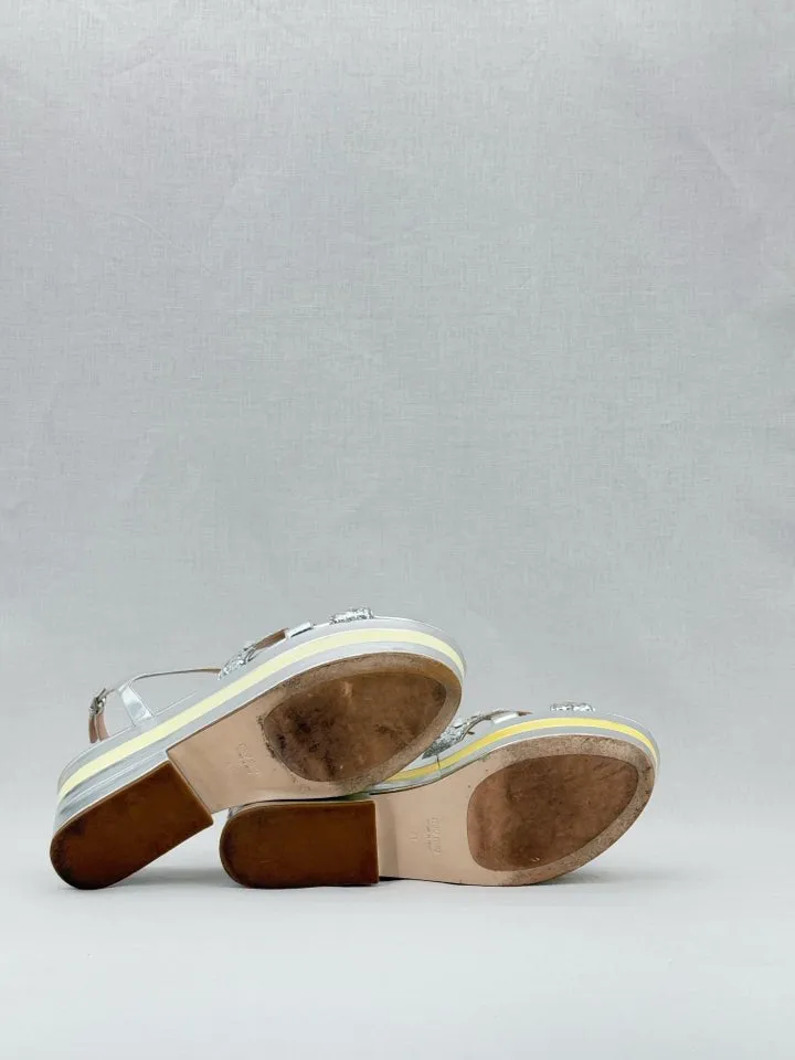 MIU MIU Slingback Silver Wedges 41