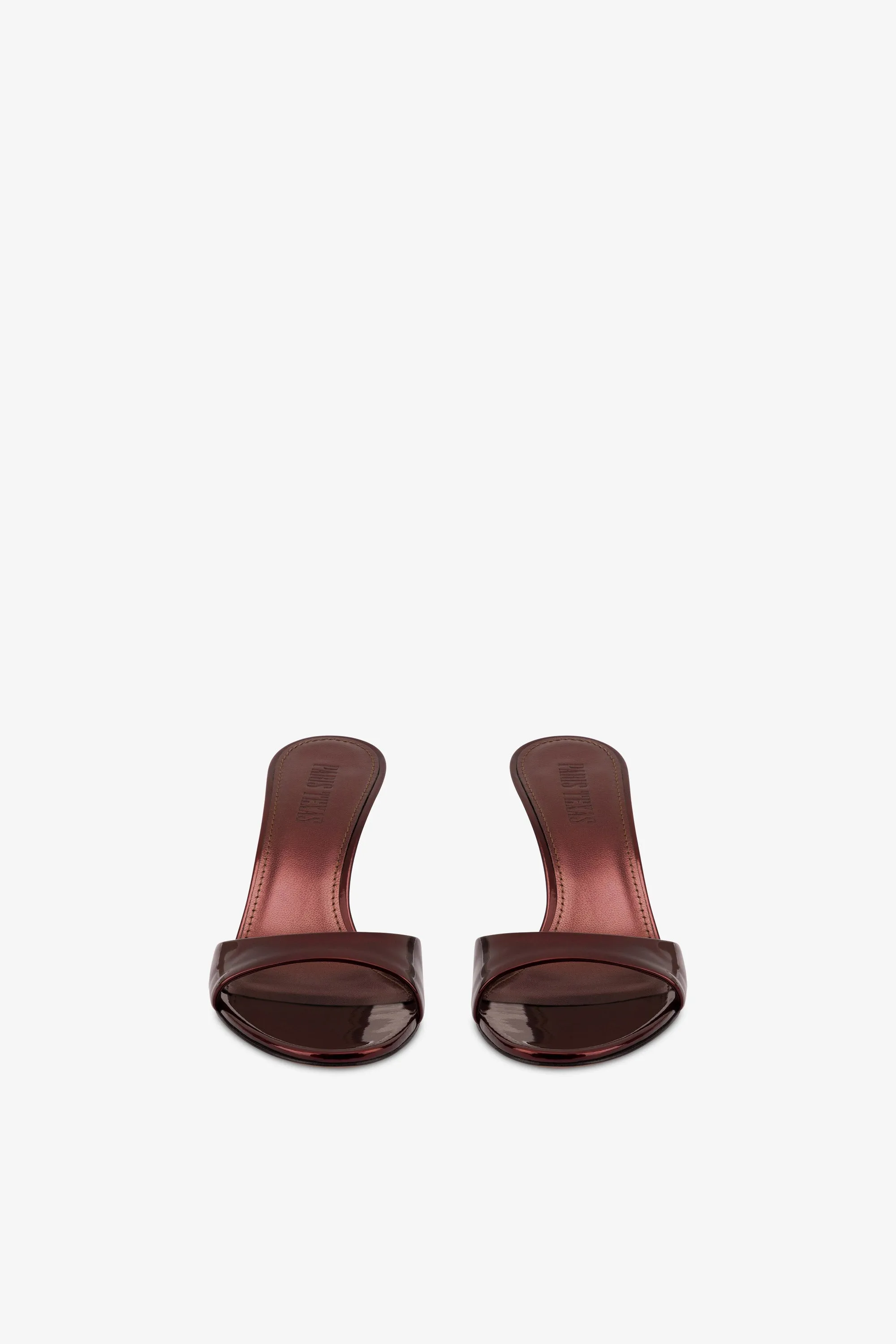 Mules in maroon mirror-effect leather