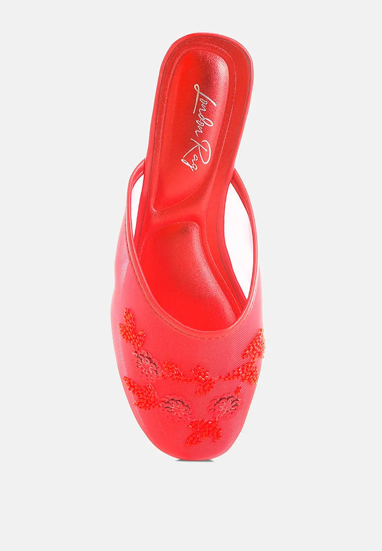 Nahra Mesh Sequin Beaded Mules