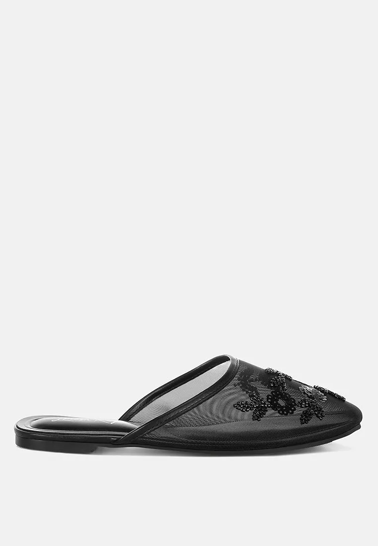 Nahra Mesh Sequin Beaded Mules
