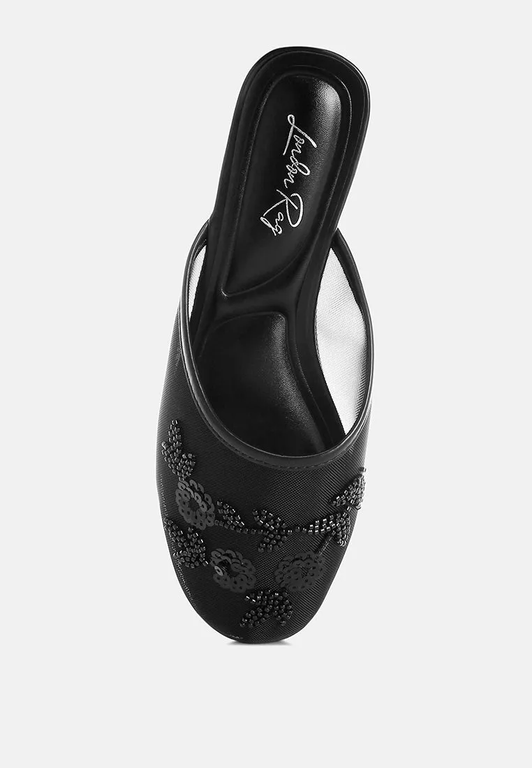 Nahra Mesh Sequin Beaded Mules