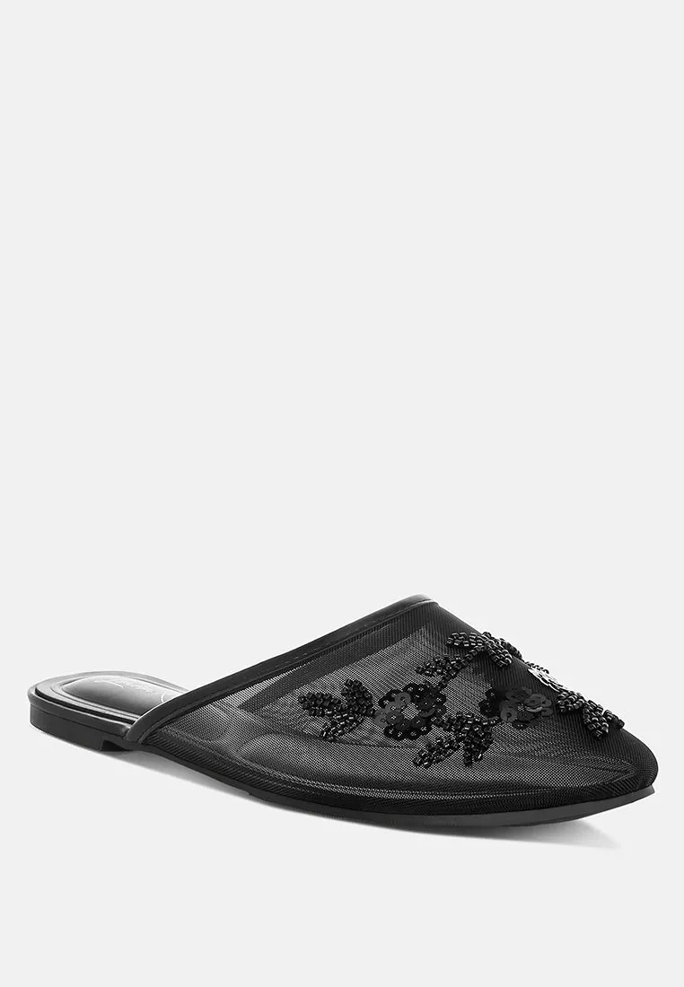 Nahra Mesh Sequin Beaded Mules