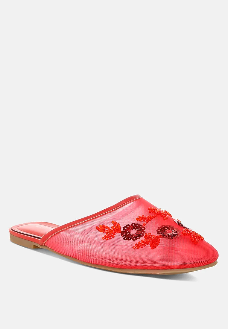 Nahra Mesh Sequin Beaded Mules