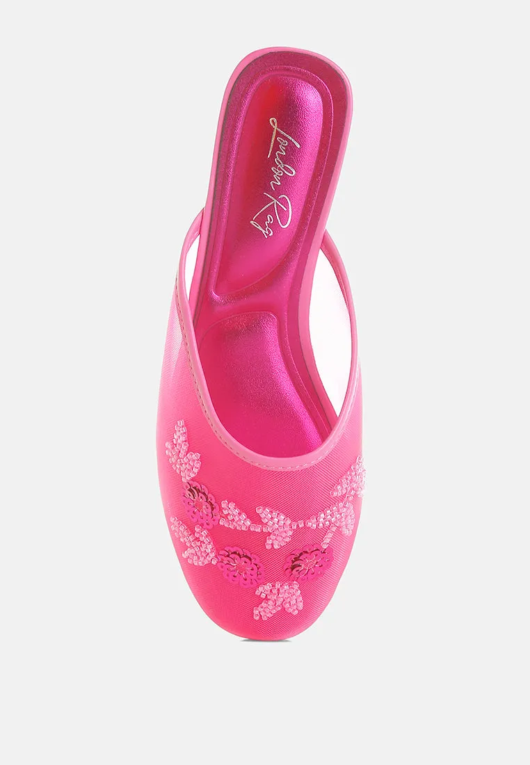 Nahra Mesh Sequin Beaded Mules
