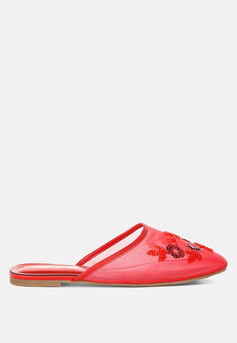 Nahra Mesh Sequin Beaded Mules
