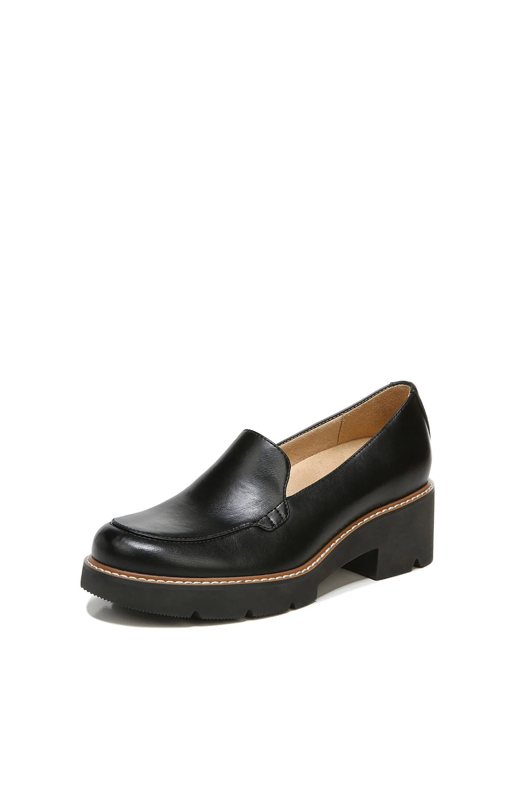 Naturalizer Womens Cabaret Slip On Lightweight Lug Heeled Loafer, Black Smooth, 10 M