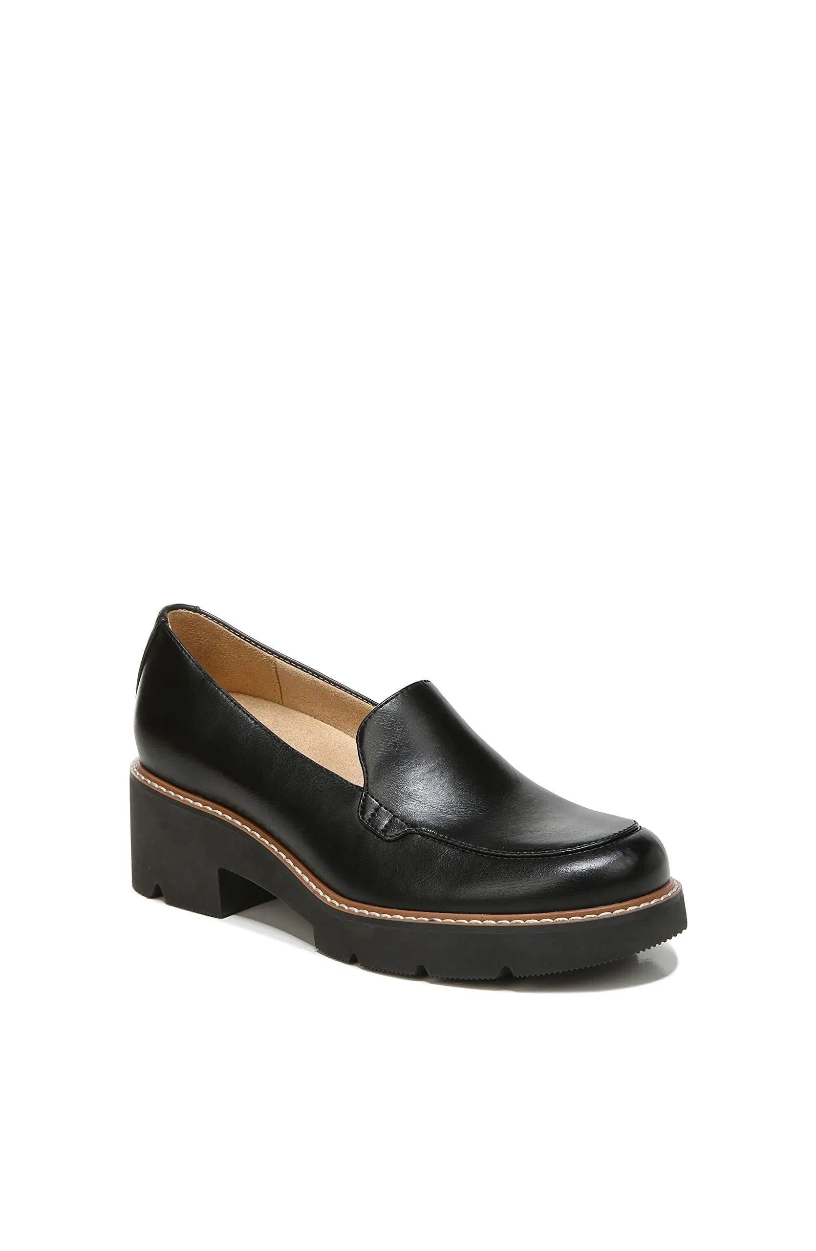 Naturalizer Womens Cabaret Slip On Lightweight Lug Heeled Loafer, Black Smooth, 10 M