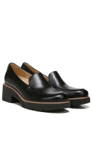 Naturalizer Womens Cabaret Slip On Lightweight Lug Heeled Loafer, Black Smooth, 10 M