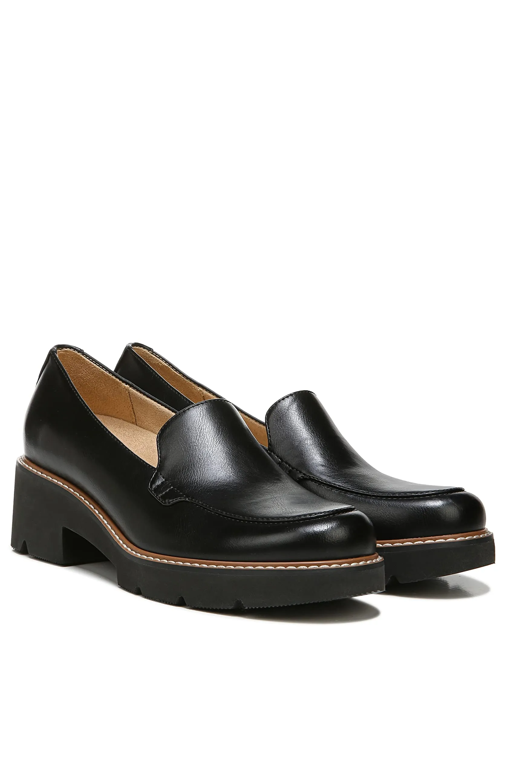 Naturalizer Womens Cabaret Slip On Lightweight Lug Heeled Loafer, Black Smooth, 9.5 W