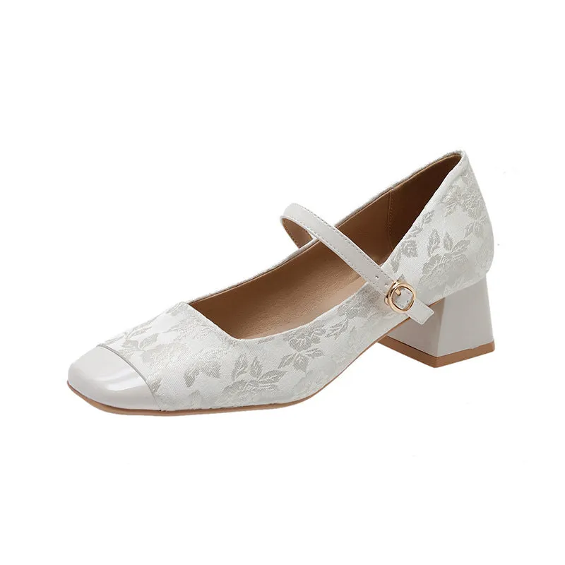 New Chinese Style Mary Jane Shoes for Women – Spring Chunky Heel Qipao Shoes, Mid Heel, Square Toe, Elegant Ma Mian Skirt Design