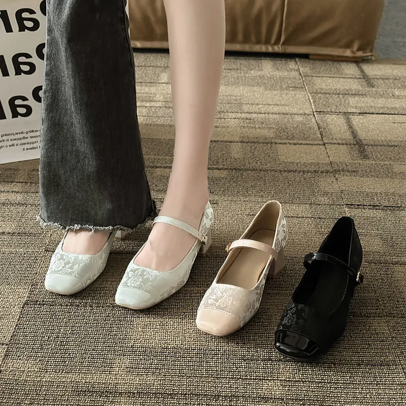 New Chinese Style Mary Jane Shoes for Women – Spring Chunky Heel Qipao Shoes, Mid Heel, Square Toe, Elegant Ma Mian Skirt Design