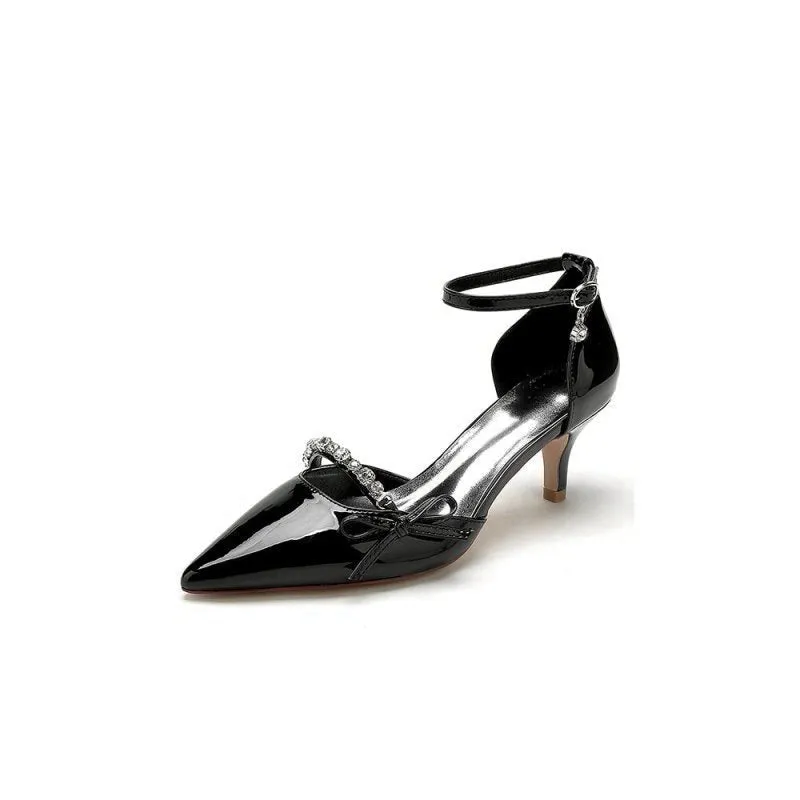 Patent Leather Mirror Finish With Rhinestone Pointed Toe Stiletto Heel