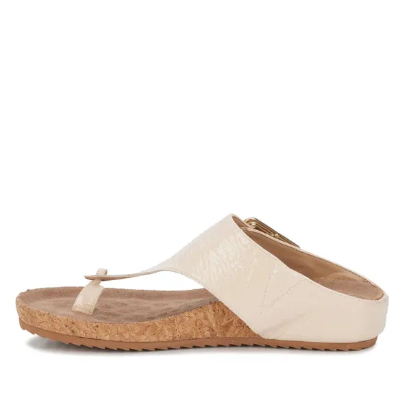 Phoebe Sandal: Vanilla Crinkle Patent Leather/Cork Bottom NEW I Walking Cradle