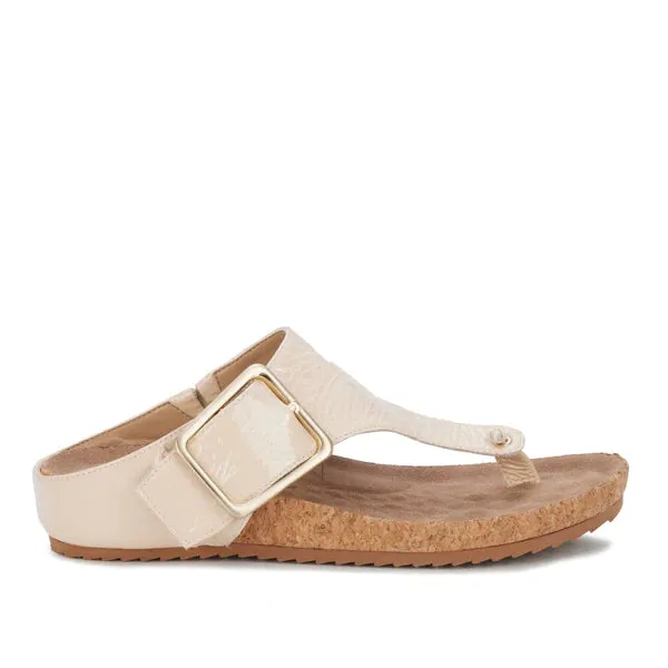 Phoebe Sandal: Vanilla Crinkle Patent Leather/Cork Bottom NEW I Walking Cradle