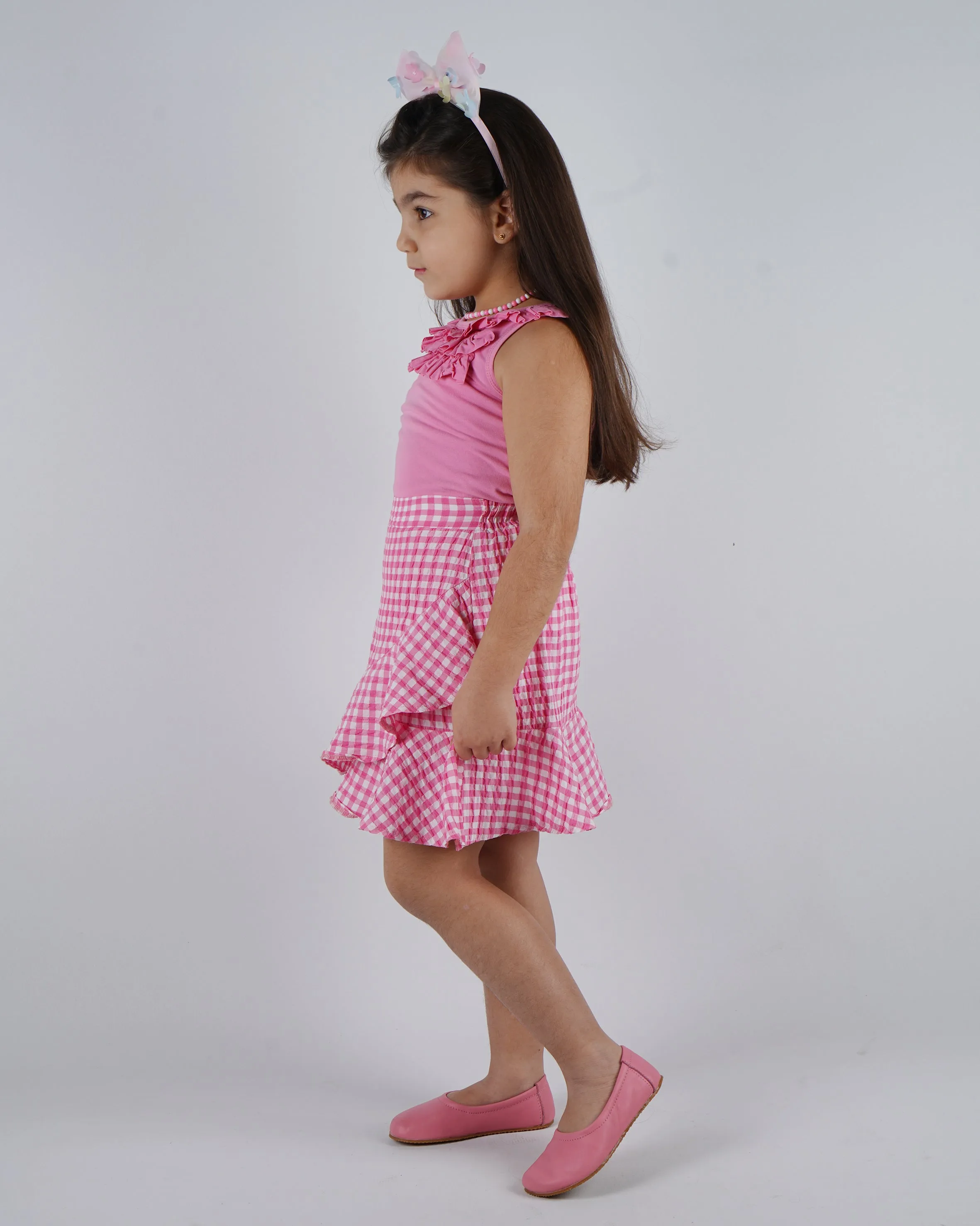 Pink  Kids Flat Ballet Wide Barefoot Shoes Smooth Leather Handmade Leather & Rubber Sole