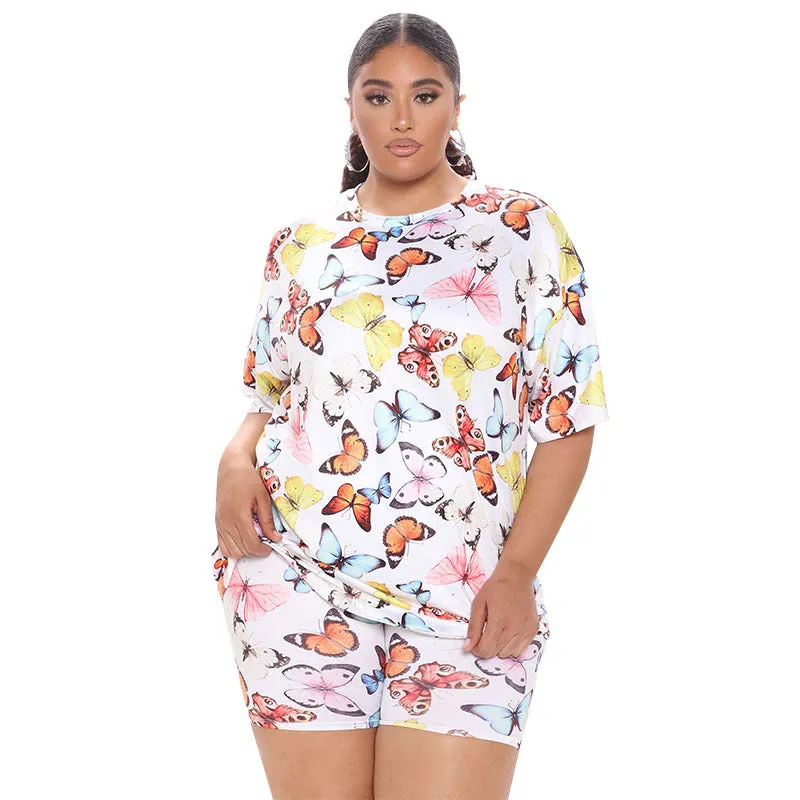 Playful Butterfly Print Relaxed-Fit T-Shirt and Shorts Two-Piece Set