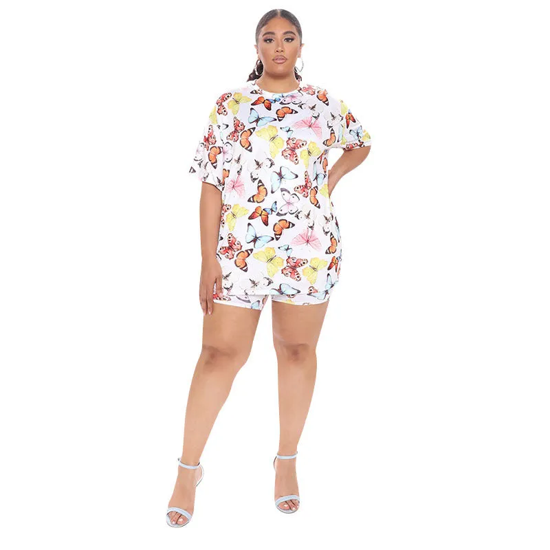Playful Butterfly Print Relaxed-Fit T-Shirt and Shorts Two-Piece Set