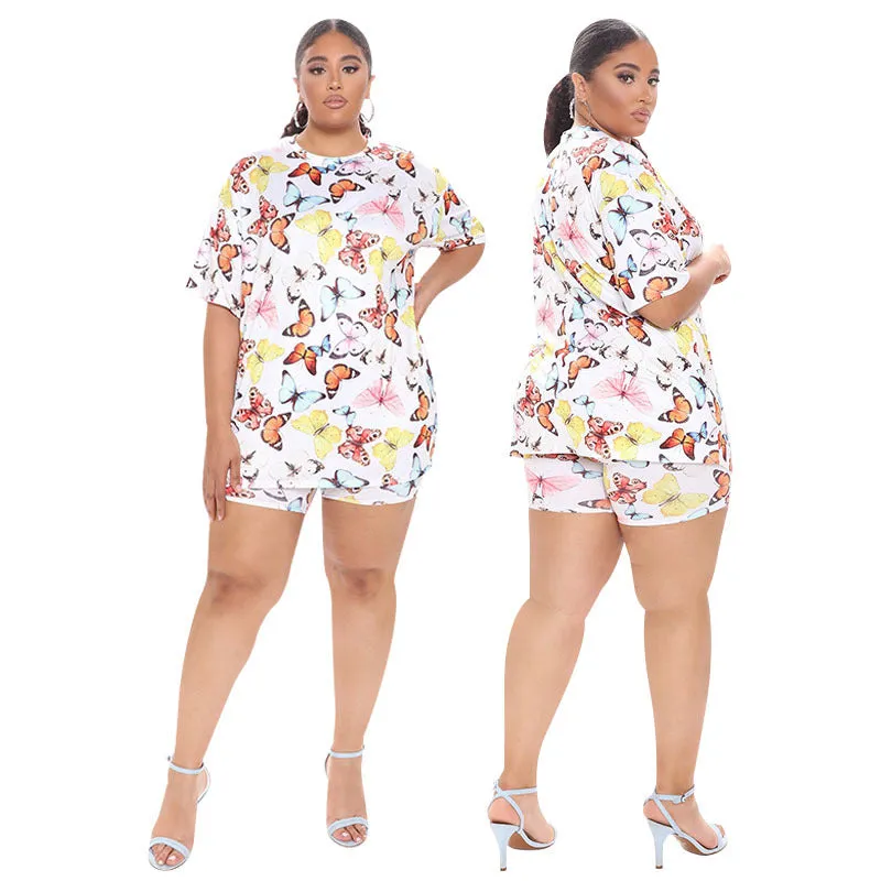 Playful Butterfly Print Relaxed-Fit T-Shirt and Shorts Two-Piece Set