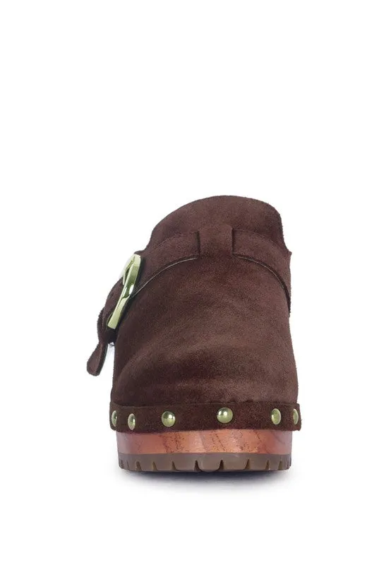 Prunus Buckled Women's Suede Round Toe Mule Clogs