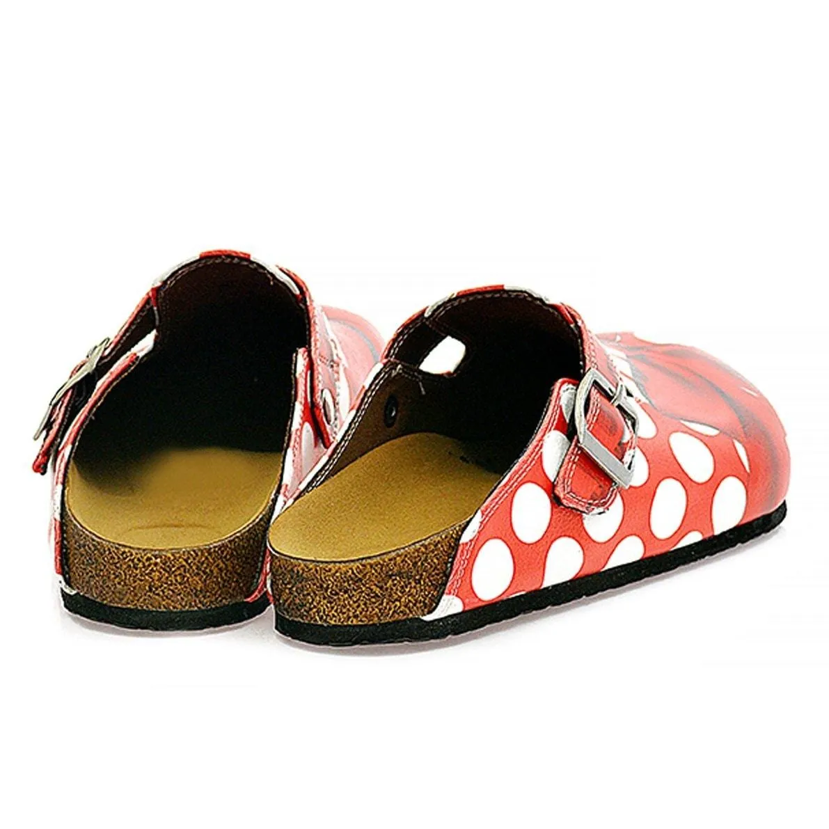Red and White Polkadot, Red Colored Bow Clogs - WCAL328