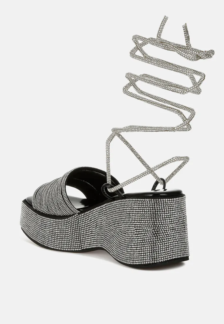 Rhinestone Embellished Lace-Up Sandals by RUW