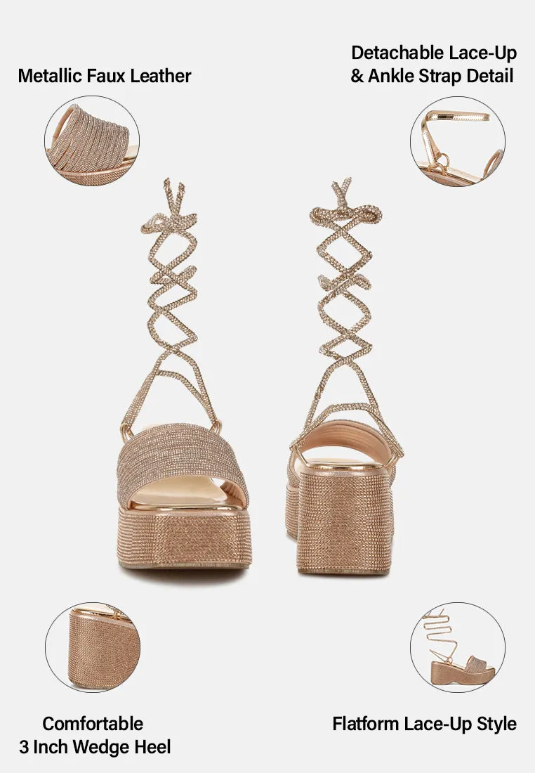 Rhinestone Embellished Lace-Up Sandals by RUW