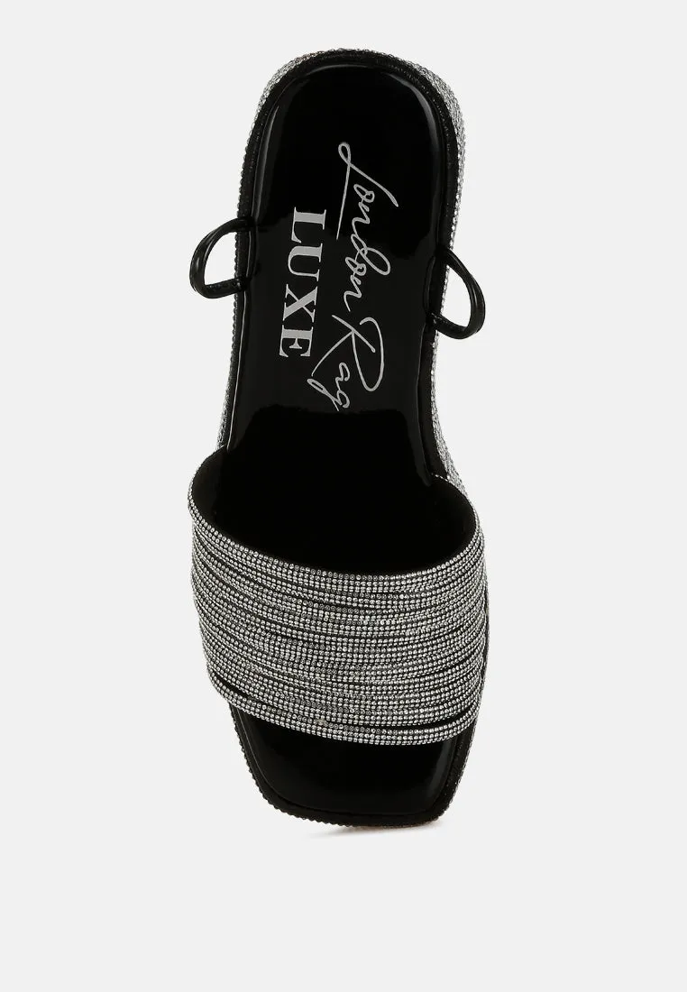Rhinestone Embellished Lace-Up Sandals by RUW
