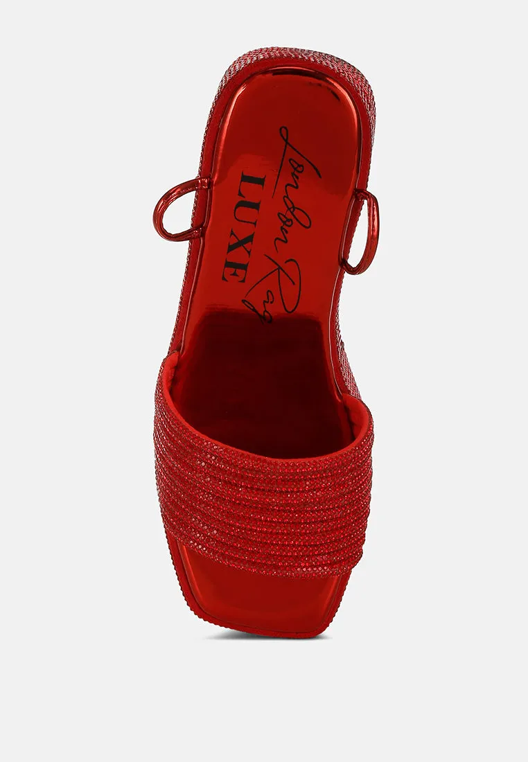 Rhinestone Embellished Lace-Up Sandals by RUW