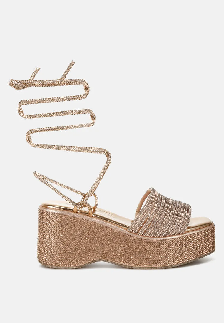Rhinestone Embellished Lace-Up Sandals by RUW