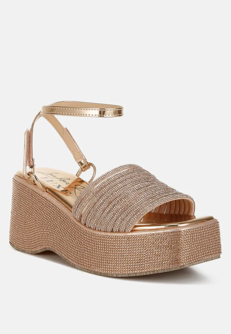 Rhinestone Embellished Lace-Up Sandals by RUW