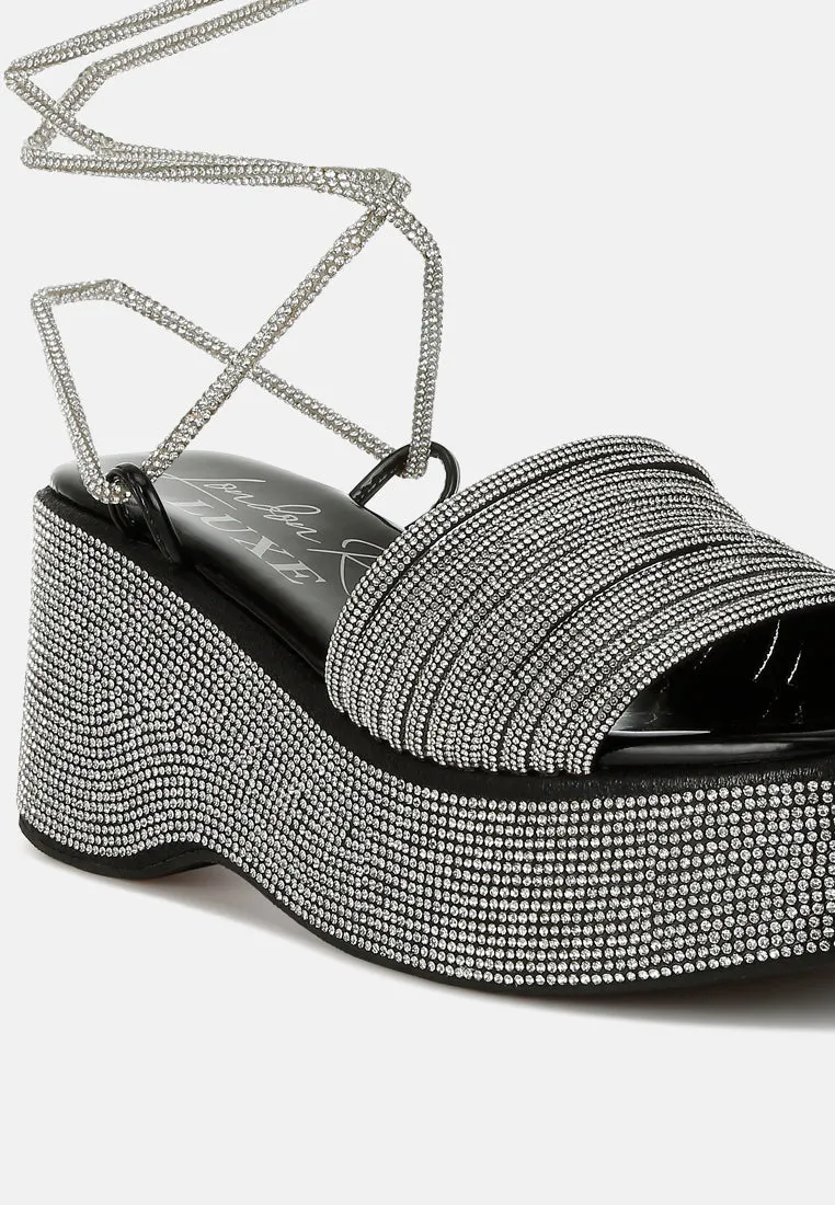 Rhinestone Embellished Lace-Up Sandals by RUW