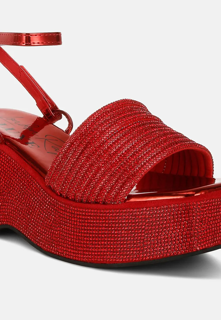 Rhinestone Embellished Lace-Up Sandals by RUW