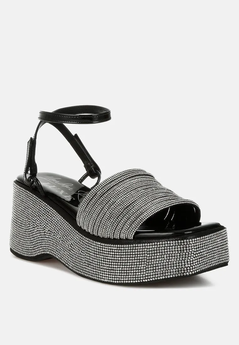 Rhinestone Embellished Lace-Up Sandals by RUW