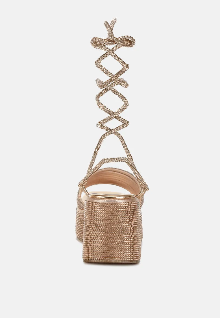 Rhinestone Embellished Lace-Up Sandals by RUW