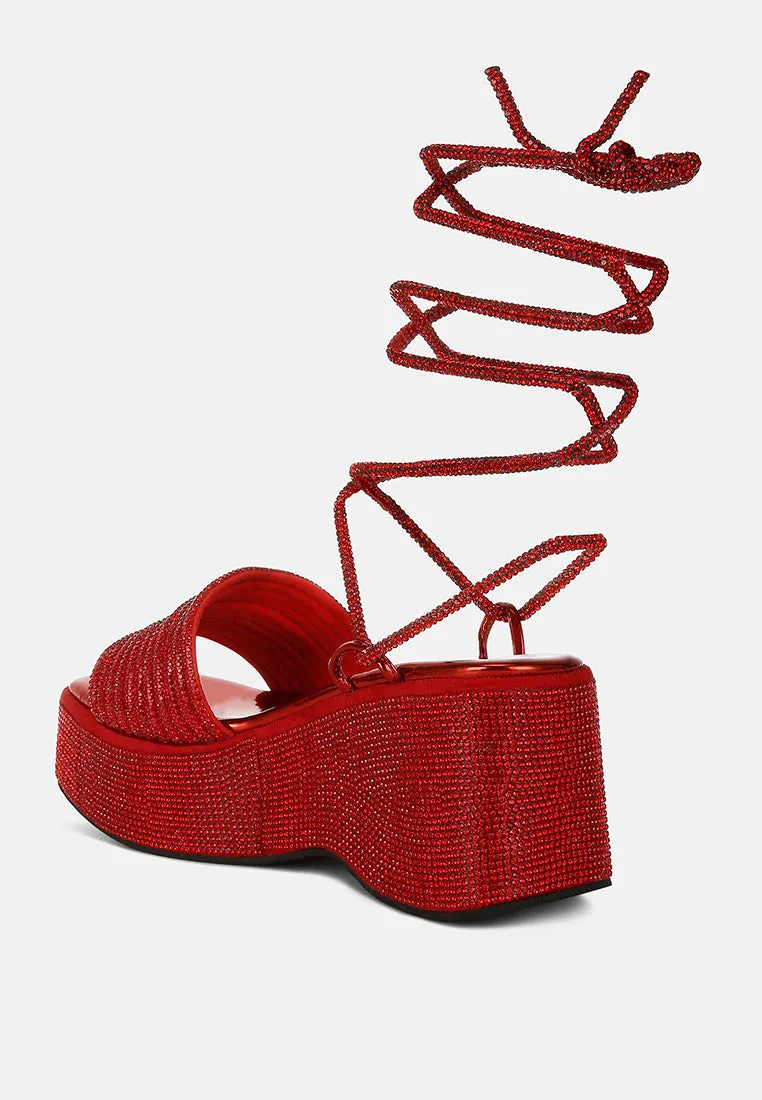 Rhinestone Embellished Lace-Up Sandals by RUW