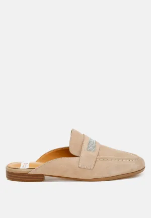 Rhinestone Strap Suede Mules By RUW