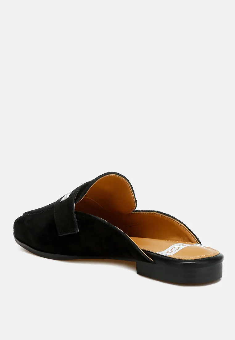 Rhinestone Strap Suede Mules By RUW